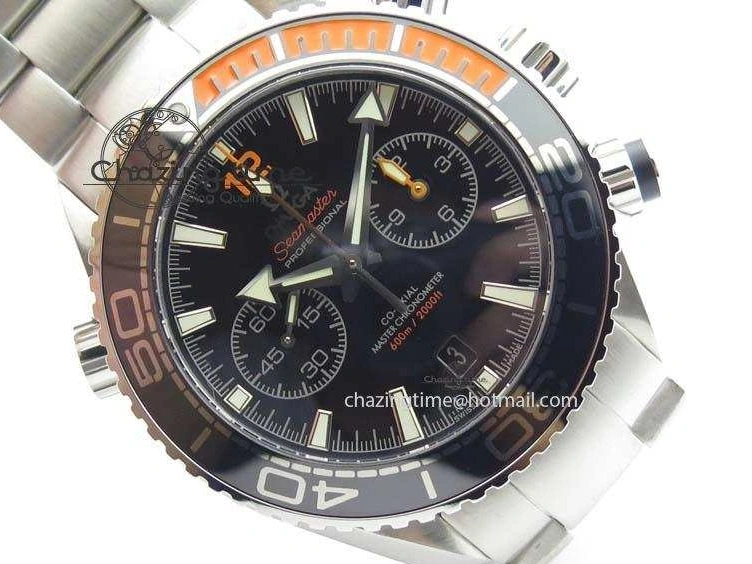 0413 Sustainable Planet Ocean Master Chronometer Chrono SS OM 1:1 Best Edition Black Dial On SS Bracelet A 8179